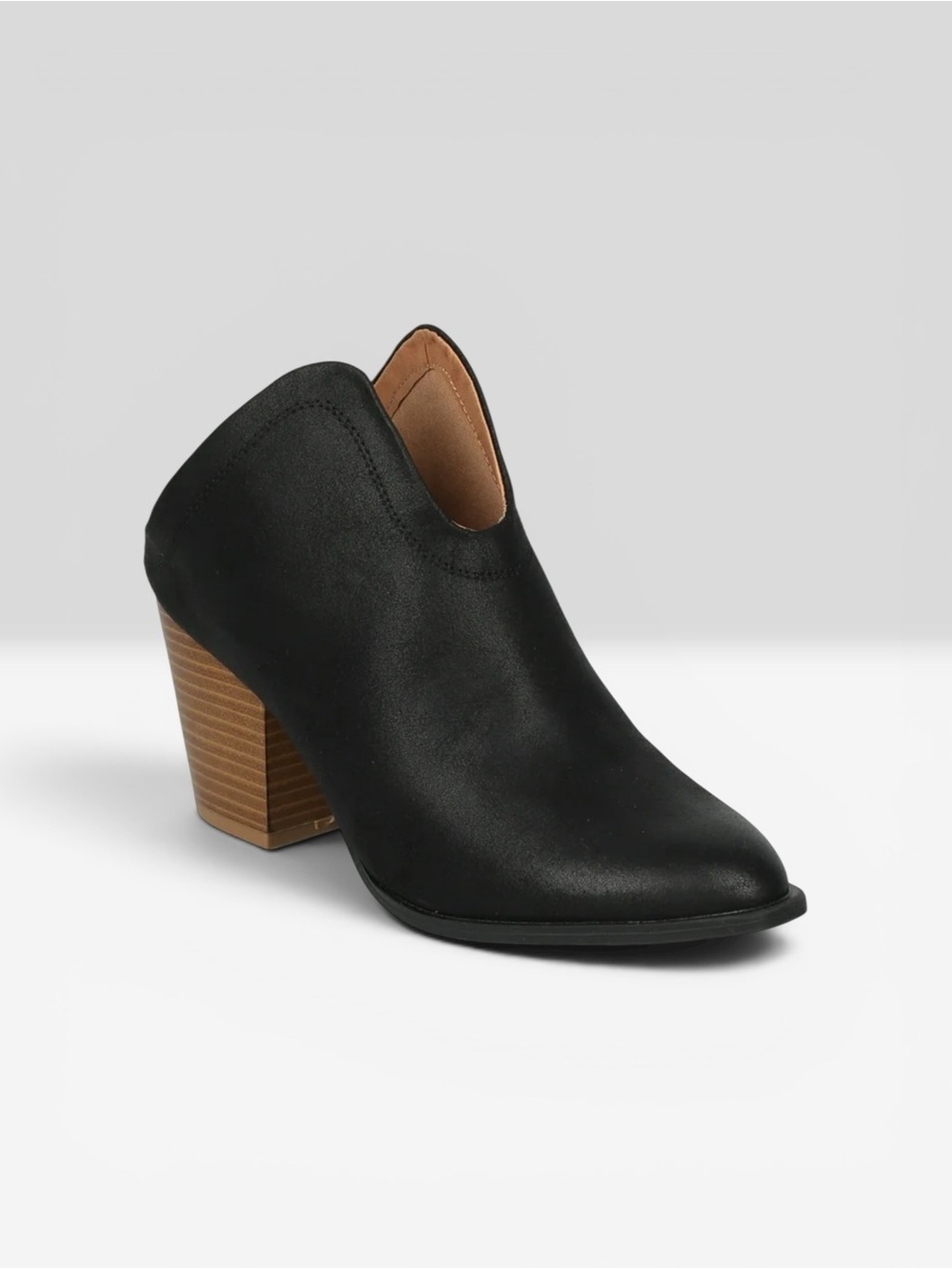 Qupid Prenton-01 PU Pointy Toe Plunging Block Heel Bootie Mule, size 10
